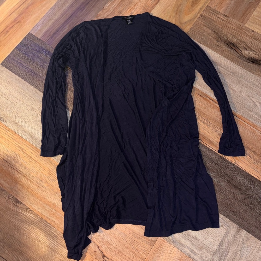 Love Cameron Navy Blue Open Front Cardigan Duster Rayon Stretch Womens Size 2X